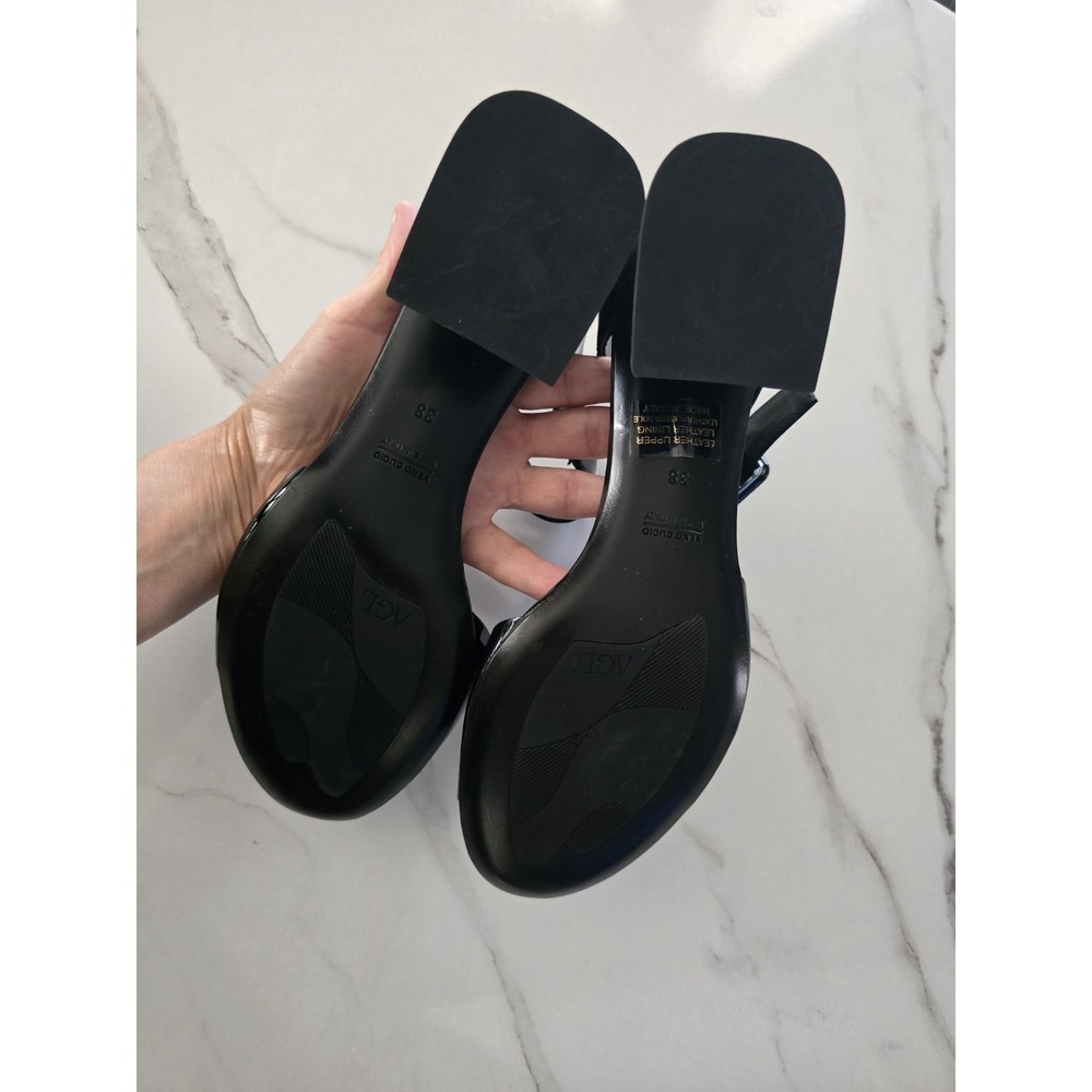 AGL Attilio Giusti Leombruni Black Patent Leather Ankle Strap Block Sandals 38 - Picture 2 of 5